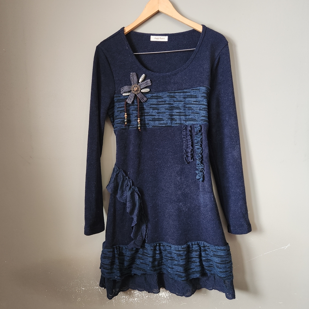 Simply Couture Navy Dress with Floral Detail